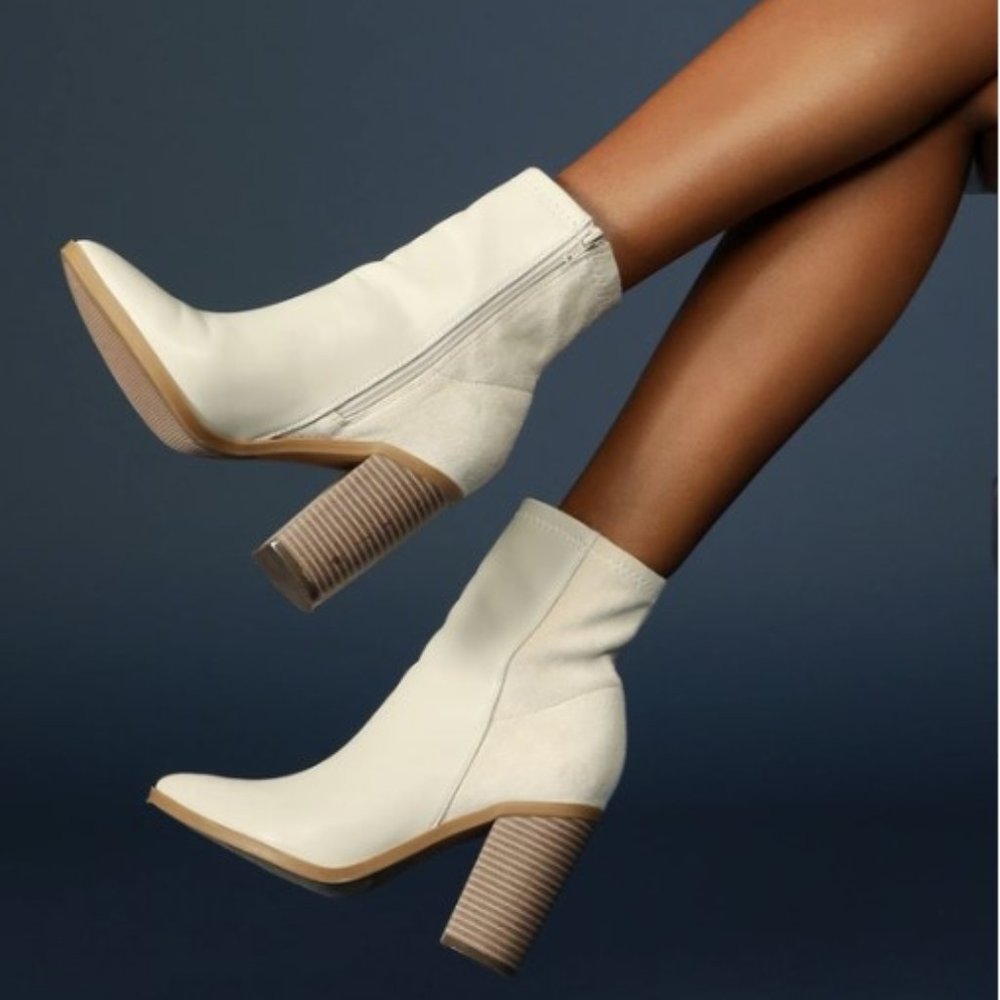 Lulus Essex Bone Mid-Calf Booties - Bone